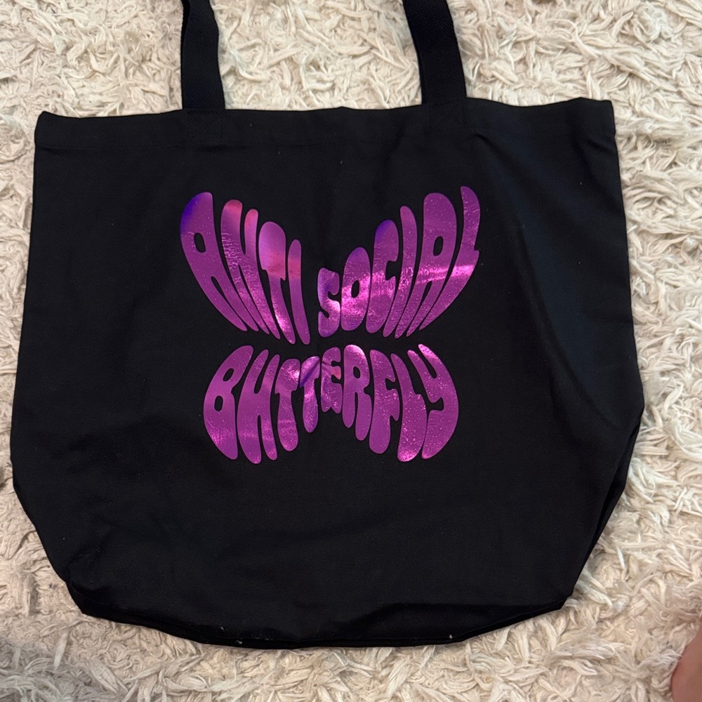 Black Tote Bag with Purple Graphic